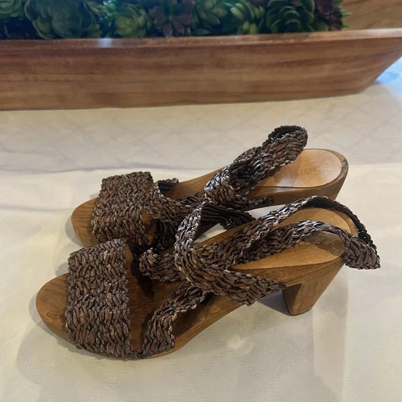 SANITA KIRSTEN PLATEAU BROWN INTERLACED ELASTIC PLATFORM SANDALS EU‎ 39 - Picture 3 of 5